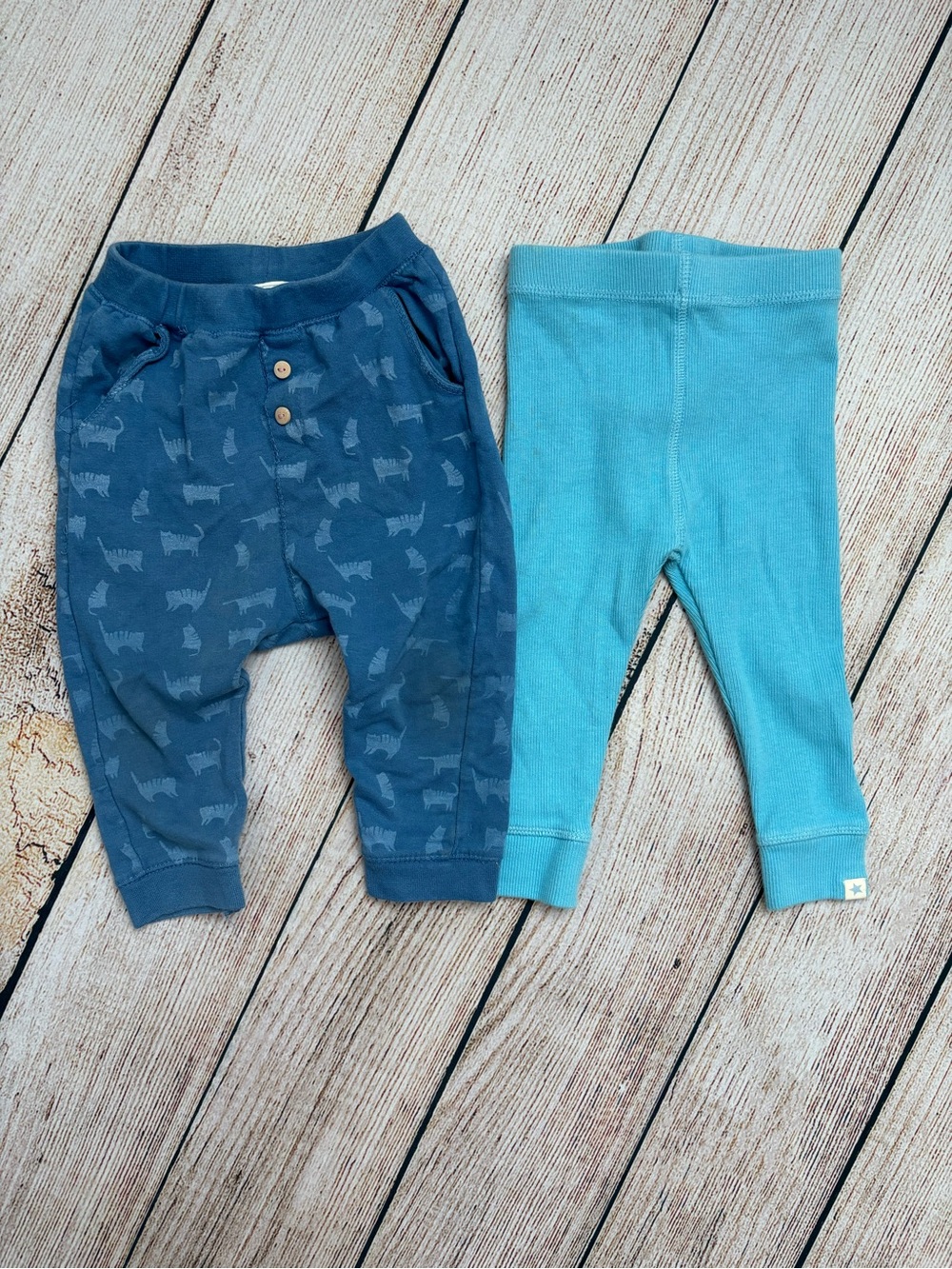 Zara Cat Print Pants & Solid Blue Ribbed Pants